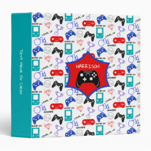 Gamer Video Icons Controllers Pattern Personalized Binder