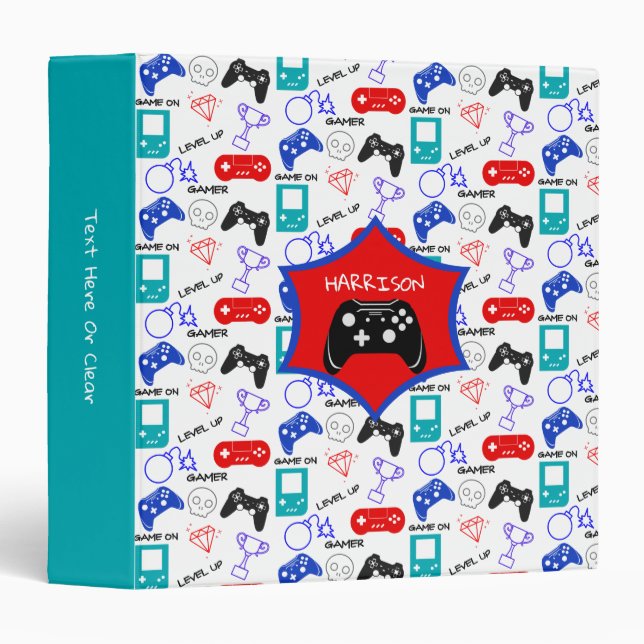 Gamer Video Icons Controllers Pattern Personalized Binder (Front/Spine)