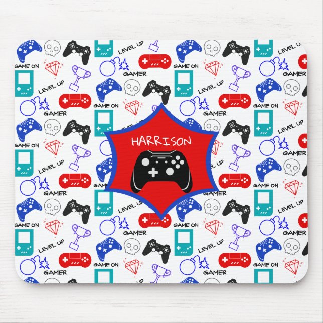 Gamer Video Icons Controllers Pattern Personalized Mouse Pad (Front)