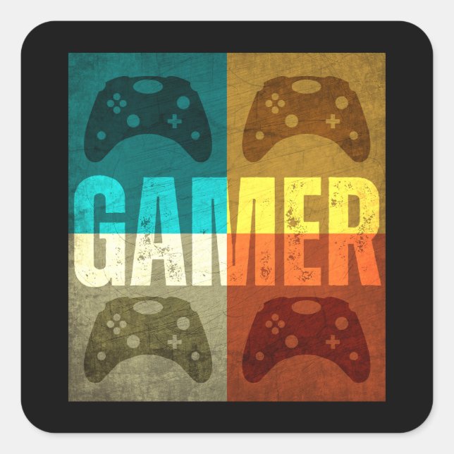 GAMER VINTAGE VIDEO GAME CONTROLLER  SQUARE STICKER (Front)