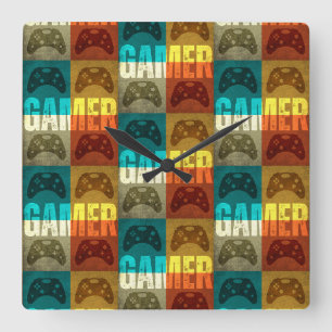 GAMER VINTAGE VIDEO GAME CONTROLLER    SQUARE WALL CLOCK