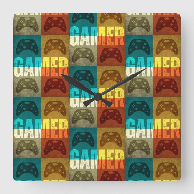 GAMER VINTAGE VIDEO GAME CONTROLLER    SQUARE WALL CLOCK (Front)
