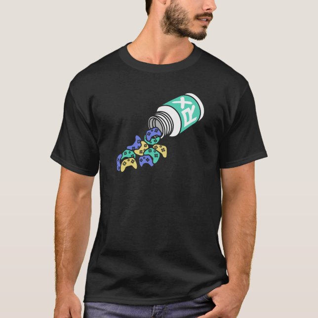 Gamer Vitamins Funny Cartoon Controller Pills T-Shirt (Front)