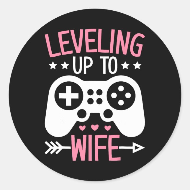 Gamer Wife Mom Levelling Up To Wife Gaming Bride A Classic Round Sticker (Front)
