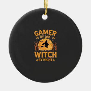 Gamer Witch Halloween Gaming Design Ceramic Ornament