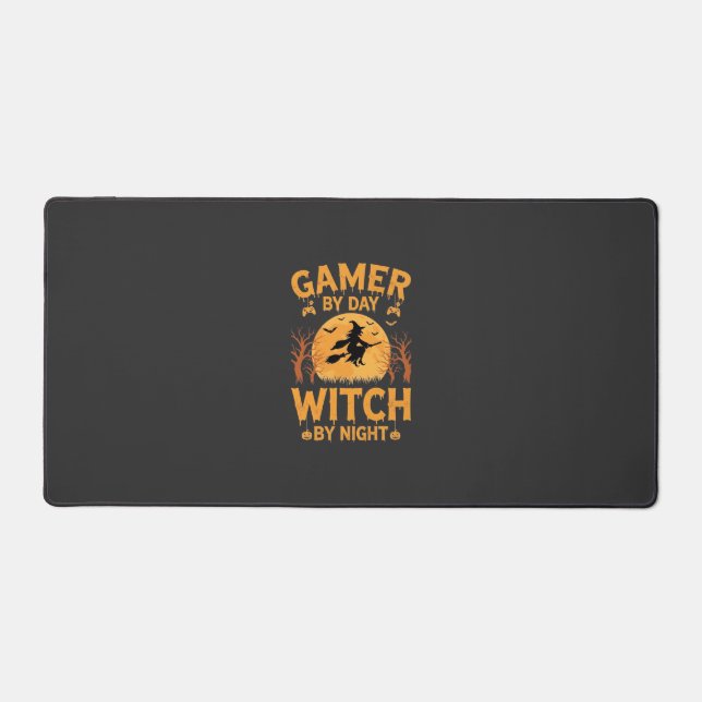 Gamer Witch Halloween Gaming Design Desk Mat (Front)