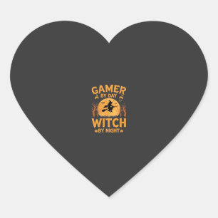 Gamer Witch Halloween Gaming Design Heart Sticker