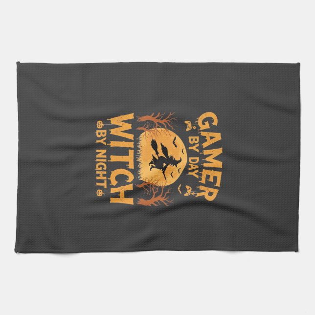 Gamer Witch Halloween Gaming Design Kitchen Towel (Horizontal)
