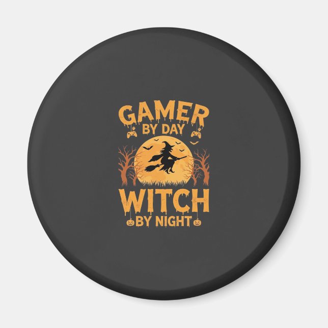 Gamer Witch Halloween Gaming Design Magnet (Front)