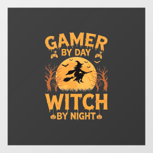 Gamer Witch Halloween Gaming Design Window Cling