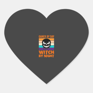 Gamer Witch Halloween Retro Skull Heart Sticker