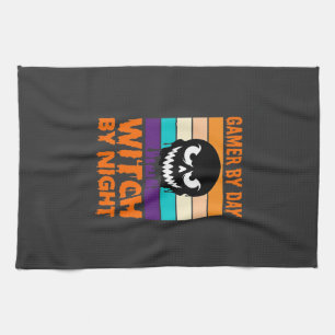 Gamer Witch Halloween Retro Skull Kitchen Towel