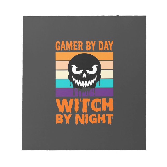 Gamer Witch Halloween Retro Skull Notepad (Front)