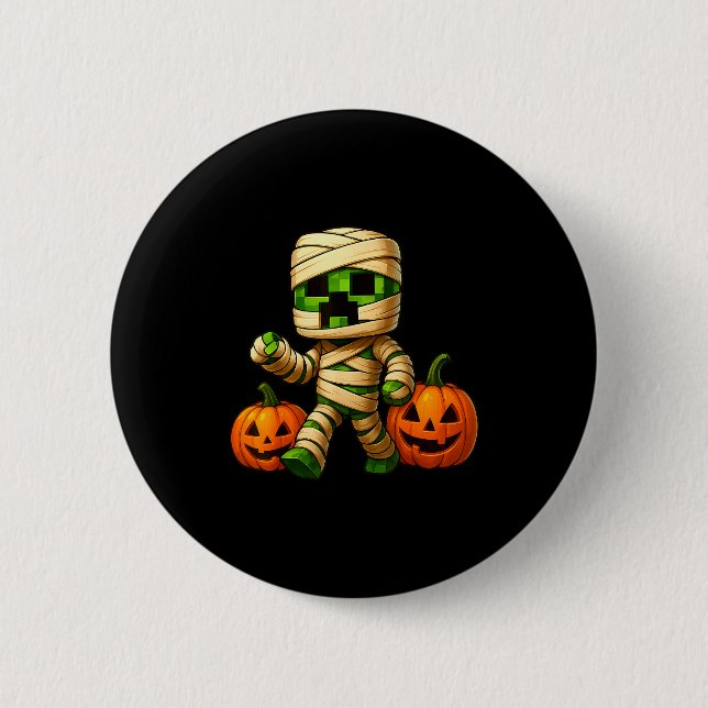 Gamer Xel Pumpkin Mummy Men Kids Boy Halloween Fun 2 Inch Round Button (Front)