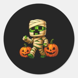 Gamer Xel Pumpkin Mummy Men Kids Boy Halloween Fun Classic Round Sticker