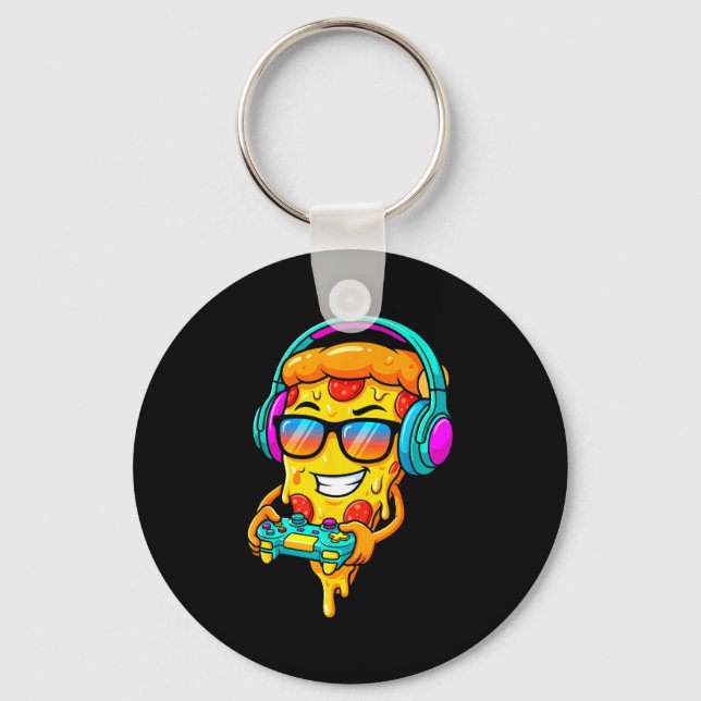 Gamer Zza Slice Video Gaming Boy Enthusiast Gamer  Keychain (Front)