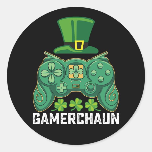 Gamerchaun Gamer Gaming Games St Patrick's Day Classic Round Sticker (Front)