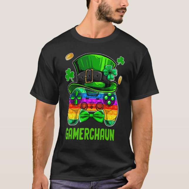 Gamerchaun Gaming Shamrock Love Pop It St Patrick' T-Shirt (Front)