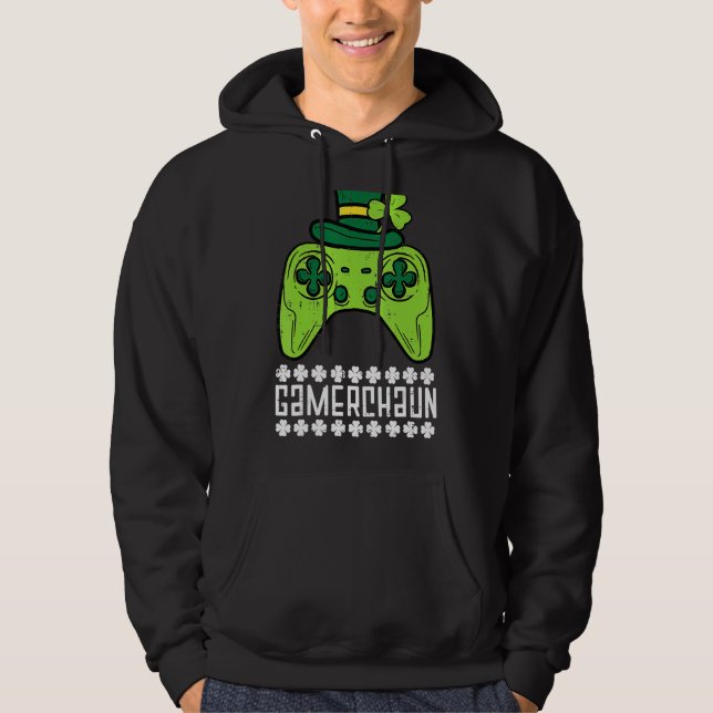 Gamerchaun Irish Gamer Paddys Men St Patrick Day B Hoodie (Front)