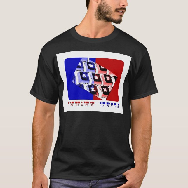 Gamers Unite - Mock Sport Logo Video Gamers Tee (Front)