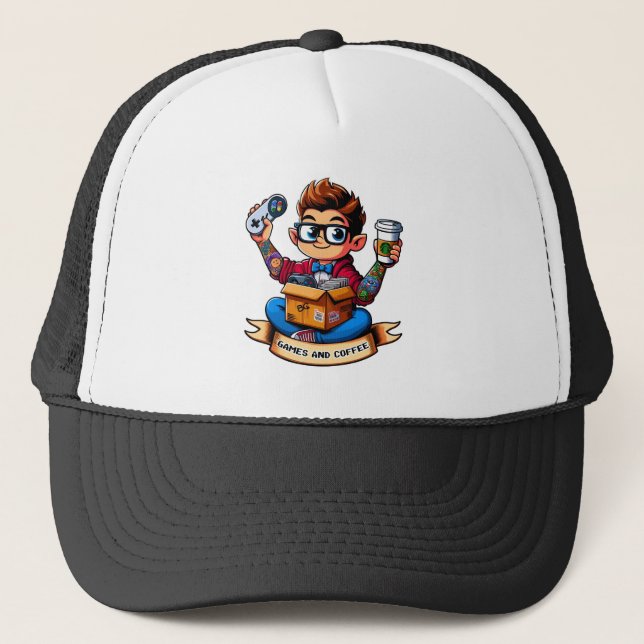 Games and coffee geek trucker hat (Front)