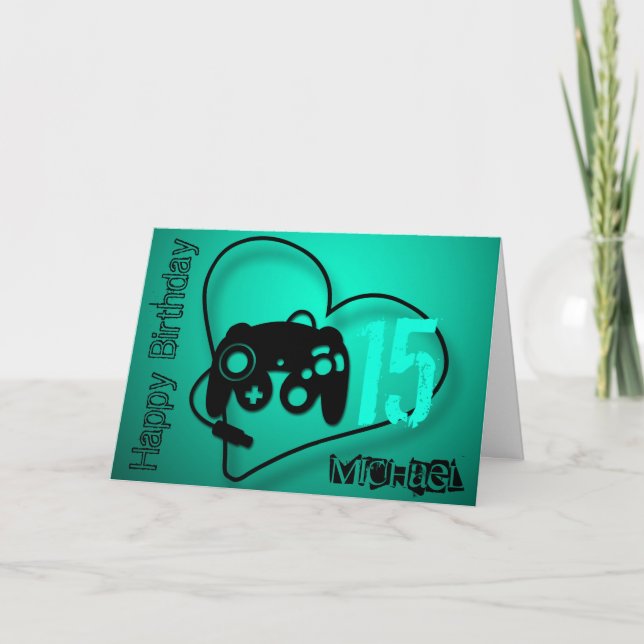 Games heart 15th Birthday personalized Greeting C Card (Front)