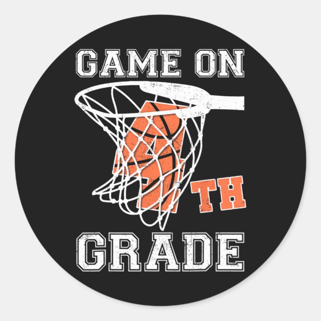 Games On 4th Grade Basketball First Day Of School  Classic Round Sticker (Front)