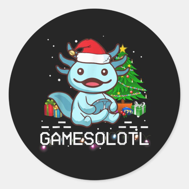 Gamesalotl Cute Axolotl Pyjamas Christmas Kids Classic Round Sticker (Front)