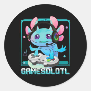 Gamesolotl Axolotl Video Gamer Kawaii Pastel Goth  Classic Round Sticker