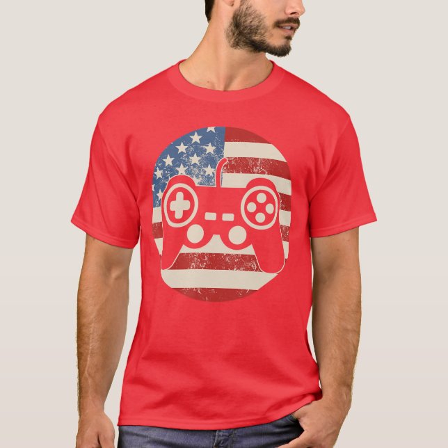 Gaming 4th of July Game Controller Flag American V T-Shirt (Front)