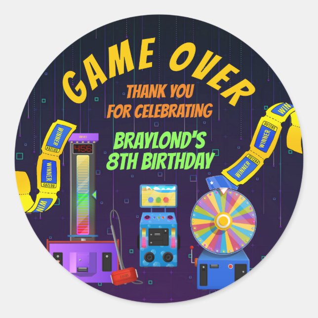 Gaming and Arcade Birthday Thank You Classic Round Sticker (Front)