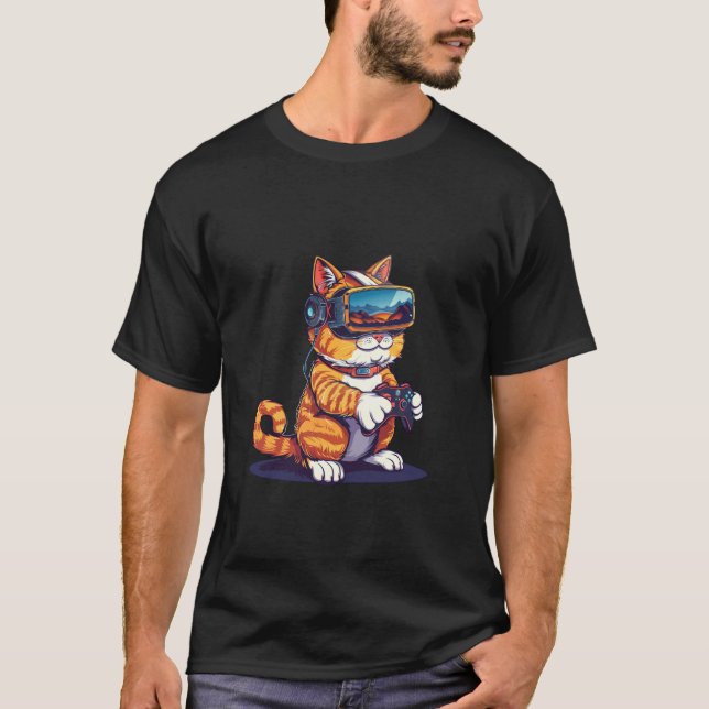 Gaming Animals- Cat Playing Console Video Games 1 T-Shirt (Front)