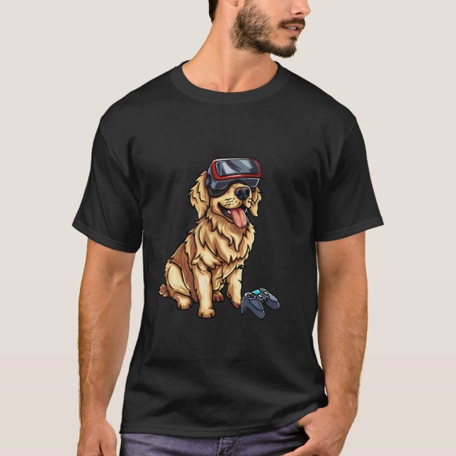 Gaming Animals- Golden Retriever Playing Console V T-Shirt (Front)