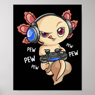 Gaming Axolotl Shirt Kids Boys Gamers - Kawaii Vid Poster