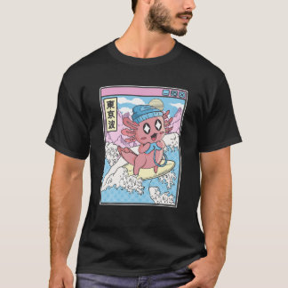 Gaming Axolotl Surfing Japanese Wave Pastel Kawaii T-Shirt