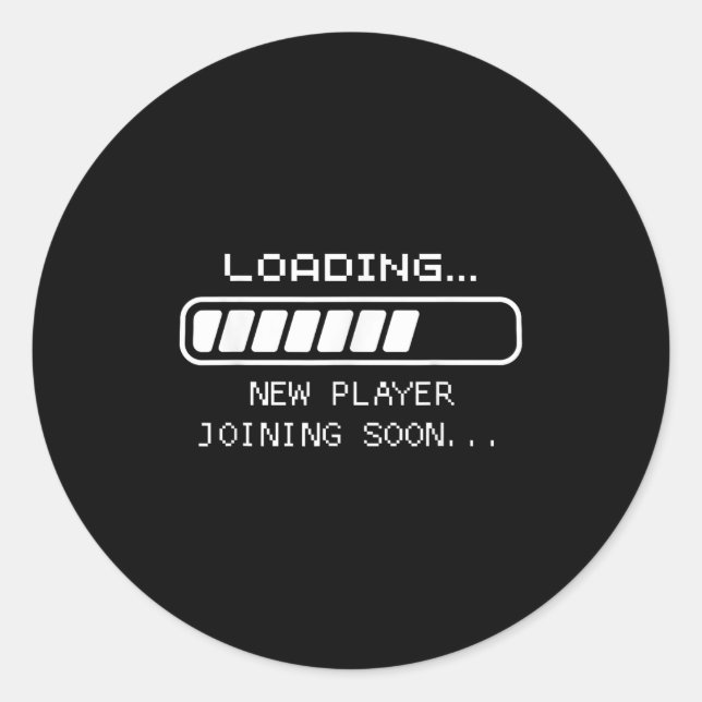 Gaming Baby Announcement, Loading New Player Joini Classic Round Sticker (Front)