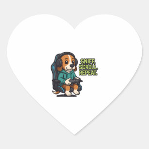 Gaming Beagle Cartoon Hoodie Gamer Dog Design Heart Sticker