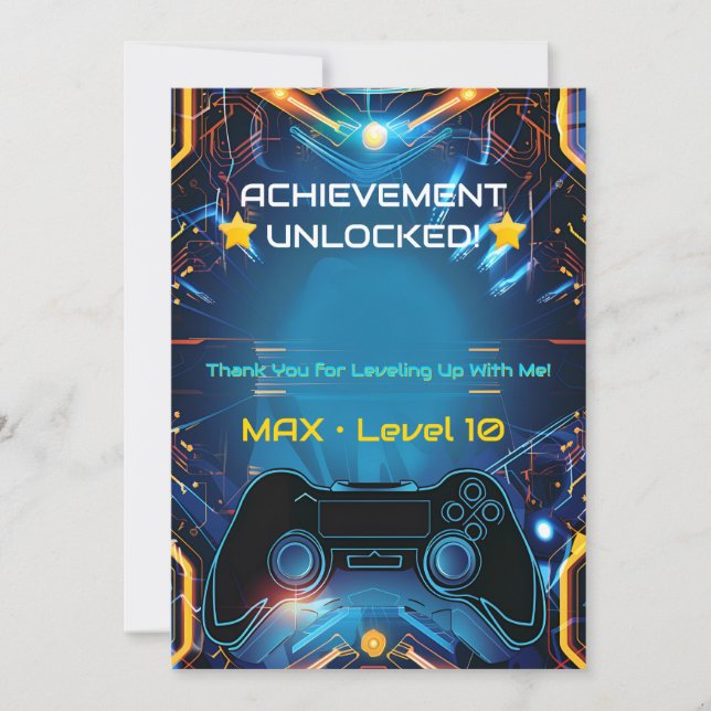 Gaming Birthday Boy Thank You Card Editable (Front)