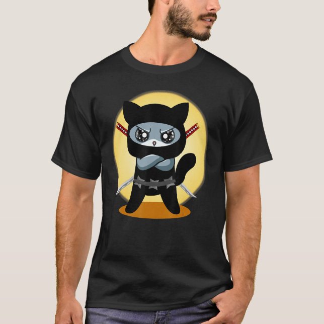 Gaming Cat Ninja With Ninjato Katana Evil Gaming C T-Shirt (Front)