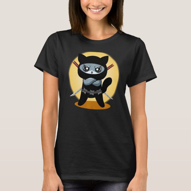 Gaming Cat Ninja with Ninjato Katana evil gaming c T-Shirt (Front)