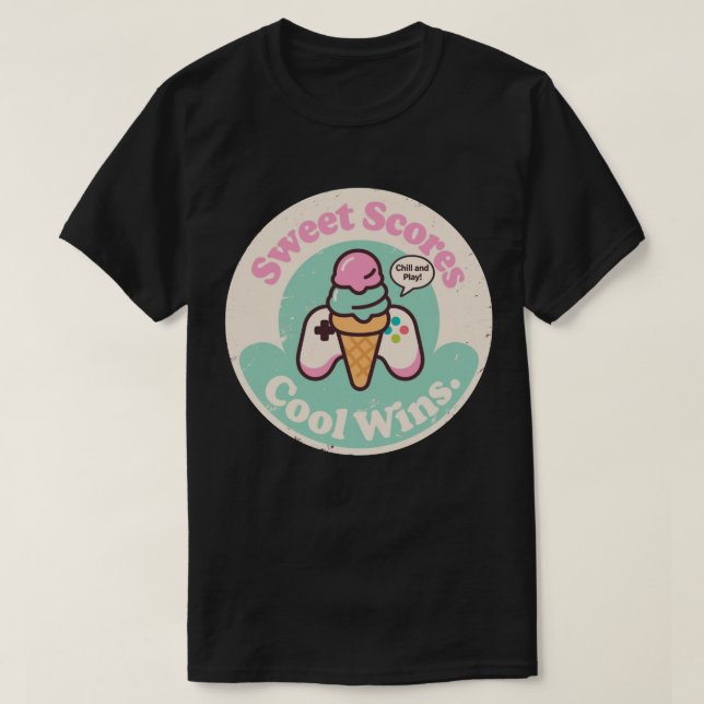 Gaming Controller Dessert Cone Retro Style T-Shirt (Design Front)