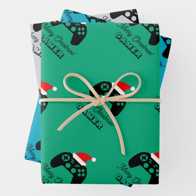Gaming controller for gamer custom Christmas gift Wrapping Paper Sheet (In situ)