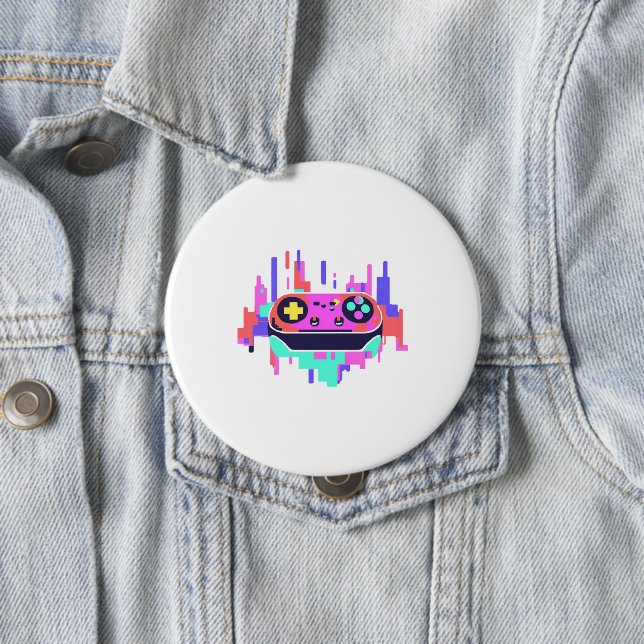 Gaming controller pixelated badge rond 10cm (En situation)