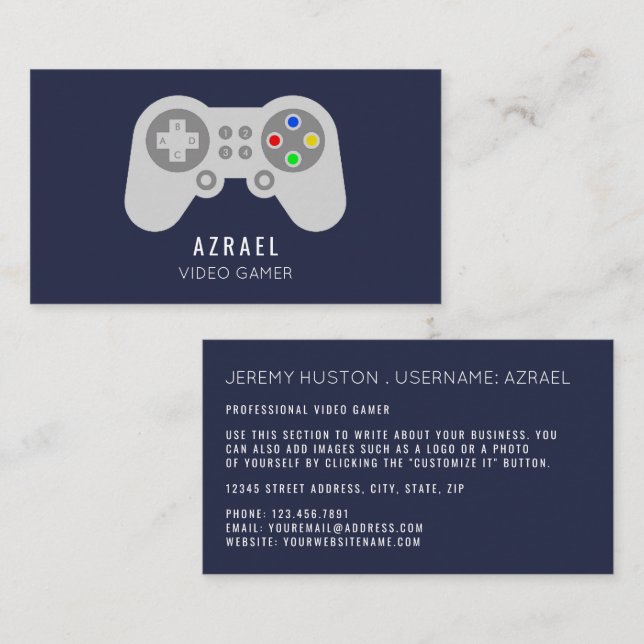 Gaming Controller, Video Gamer Business Card (Front/Back)