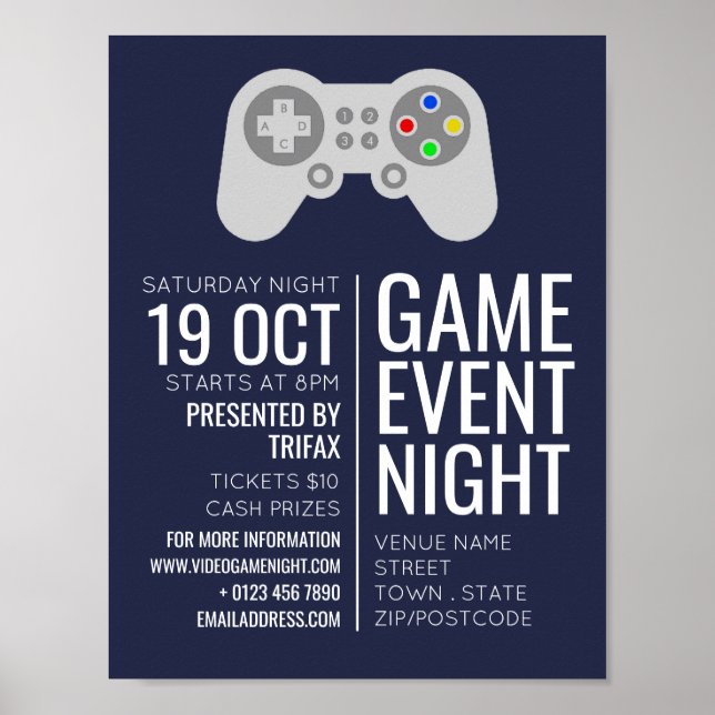 Gaming Controller, Video Gamer Event Advertising Poster (Front)
