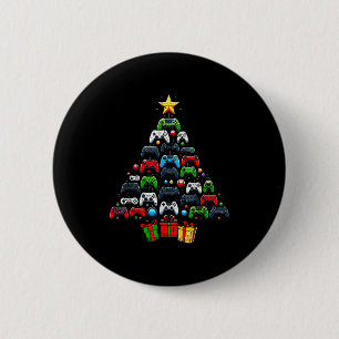 Gaming Controllers Christmas Tree Funny Gamer Boys 2 Inch Round Button