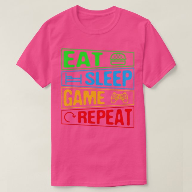Gaming Eat Sleep Game Repeat Gift Multiplayer Vide T-Shirt (Design Front)