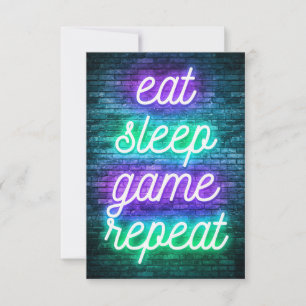 Gaming Eat Sleep Repeat RSVP Card