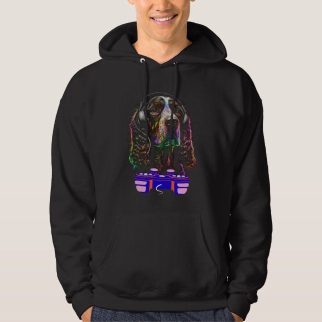 Gaming English Cocker Spaniel Dog Player Video Gam Hoodie (Front)