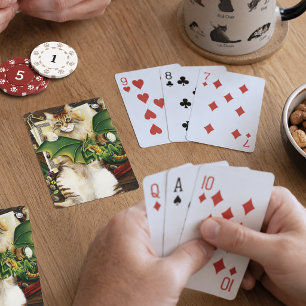 Gaming Fantasy Cat Green Dragon Dice Playing Cards